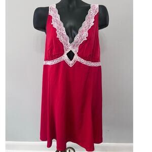Babydoll Slip Dress Women’s XXL Keyhole Red White Lace Adjustable Strap Coquette